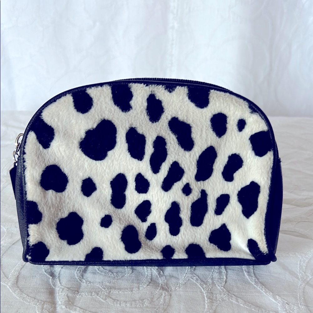 DISNEY Vintage 101 Dalmatians black and white nylon/faux fur cosmetic bag.